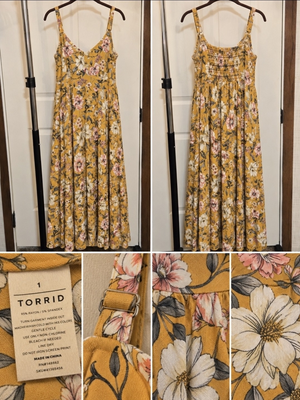 torrid Mustard Floral Maxi Dress with Pink & Cream Blooms